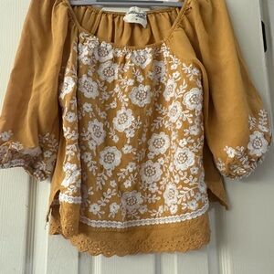 Savanna Jane Mustard Floral Embroidered Top